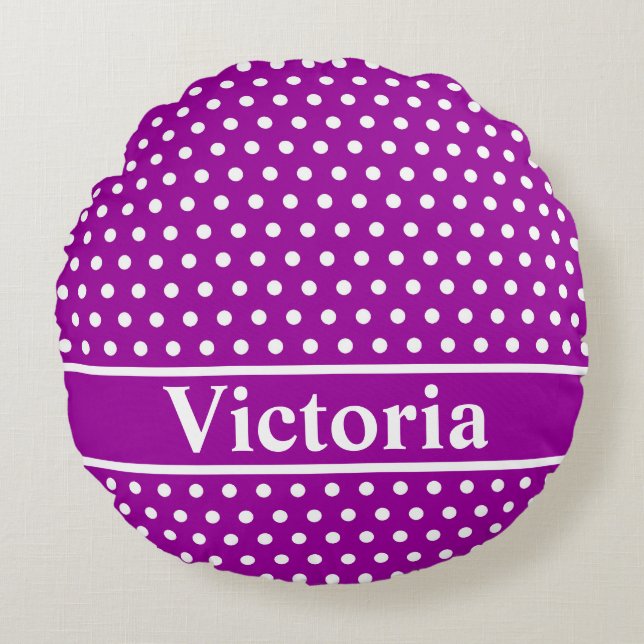 Purple Polka Dots Round Cushion (Front)