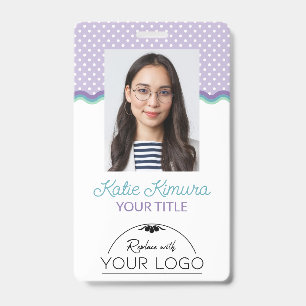 Purple Polka Dots & Waves Photo & Logo ID Badge