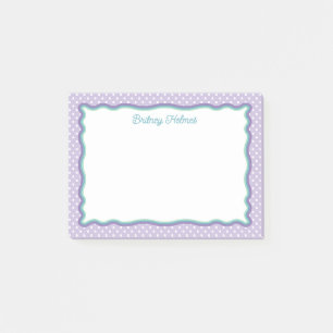 Purple Polka Dots & Wavy Frame Add Name Post-it Notes