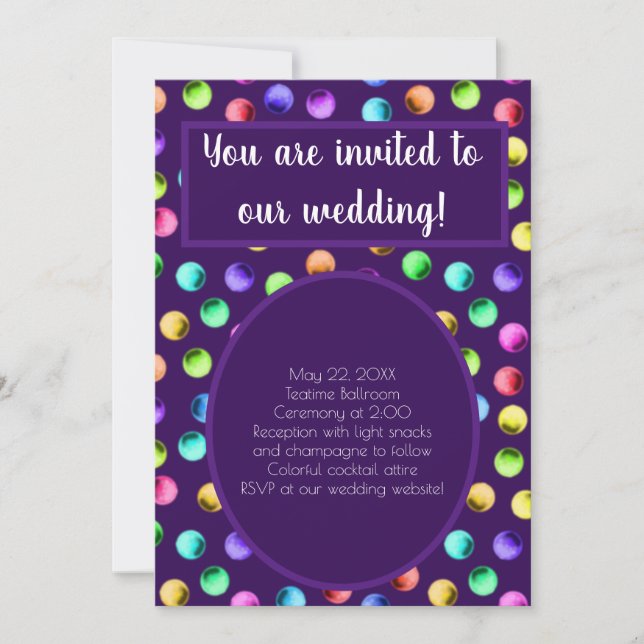 Purple Polka-Dotted Wedding Invitation (Front)