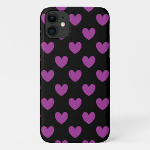 Purple polka hearts on black iPhone 11 case