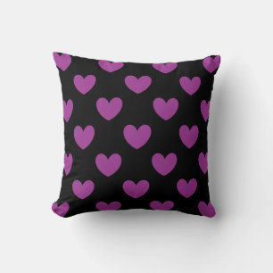 Purple polka hearts on black cushion