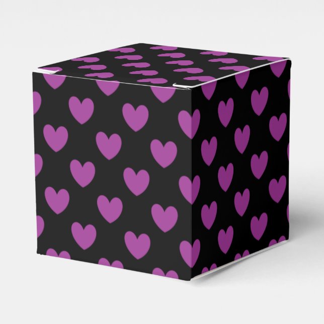 Purple polka hearts on black favour box (Front Side)
