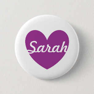 Purple polka hearts on white 6 cm round badge