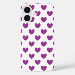Purple polka hearts on white iPhone 16 case