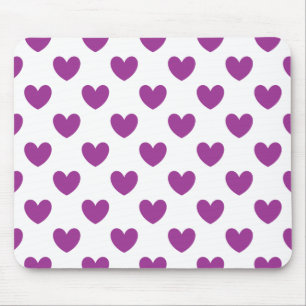 Purple polka hearts on white mouse mat