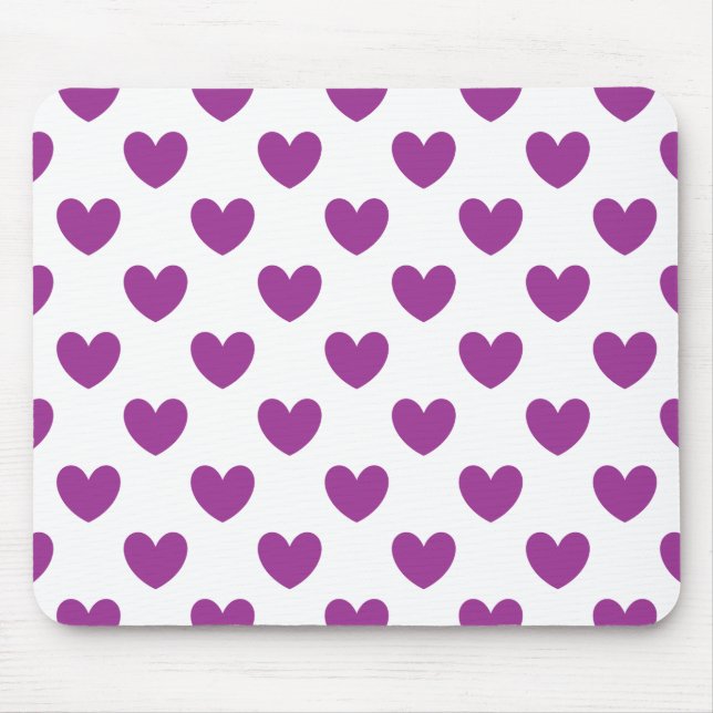 Purple polka hearts on white mouse mat (Front)