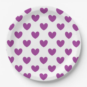 Purple polka hearts on white paper plate