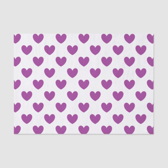 Purple polka hearts on white tissue paper (Front)