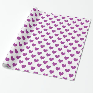 Purple polka hearts on white wrapping paper
