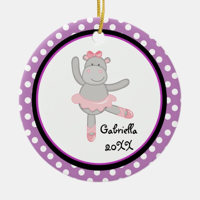Purple PolkaDot Hippo Ballerina Christmas Ornament (Front)