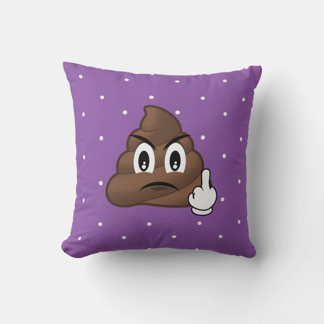 Purple Polkadots Middle Finger Poop Emoji Pillow (Front)