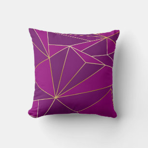 Purple Polygon Art: Gold Line Geometric Background Cushion