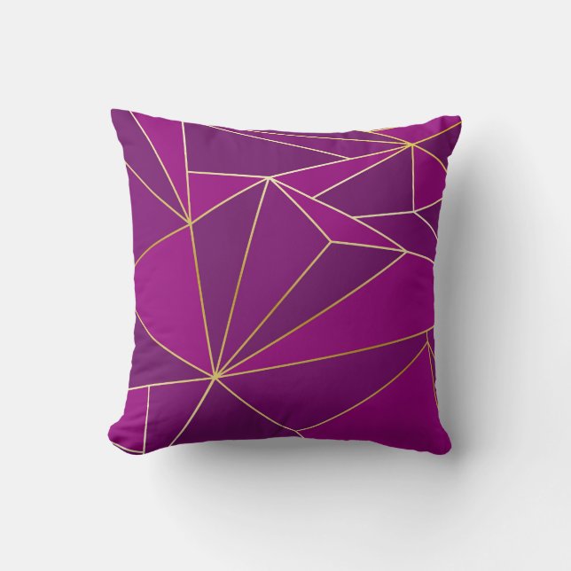 Purple Polygon Art: Gold Line Geometric Background Cushion (Front)