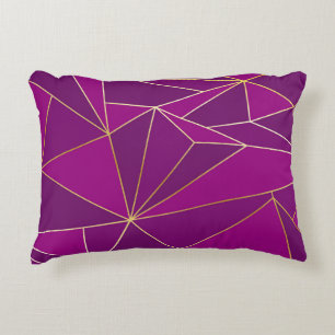 Purple Polygon Art: Gold Line Geometric Background Decorative Cushion