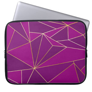 Purple Polygon Art: Gold Line Geometric Background Laptop Sleeve