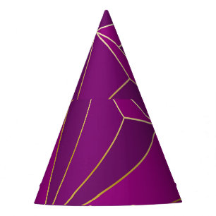 Purple Polygon Art: Gold Line Geometric Background Party Hat