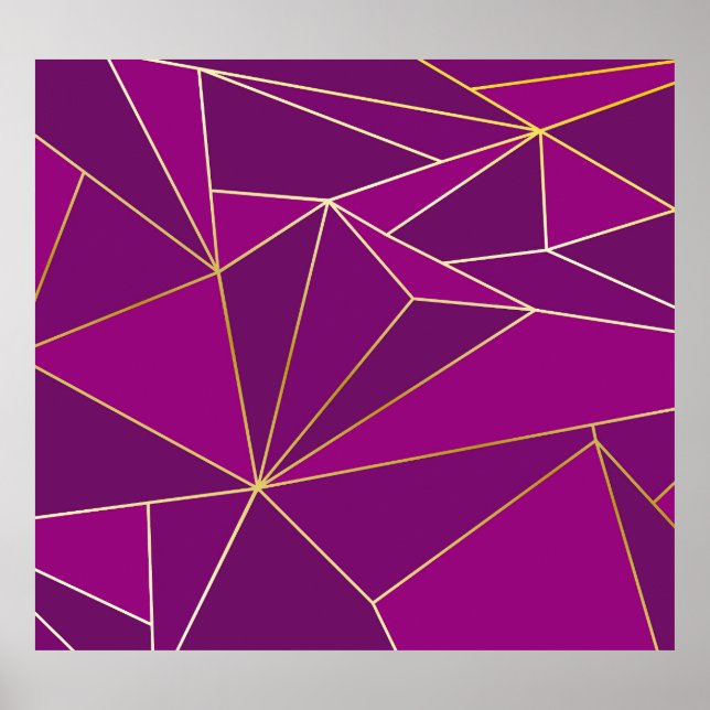 Purple Polygon Art: Gold Line Geometric Background Poster (Front)