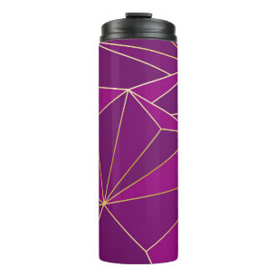 Purple Polygon Art: Gold Line Geometric Background Thermal Tumbler