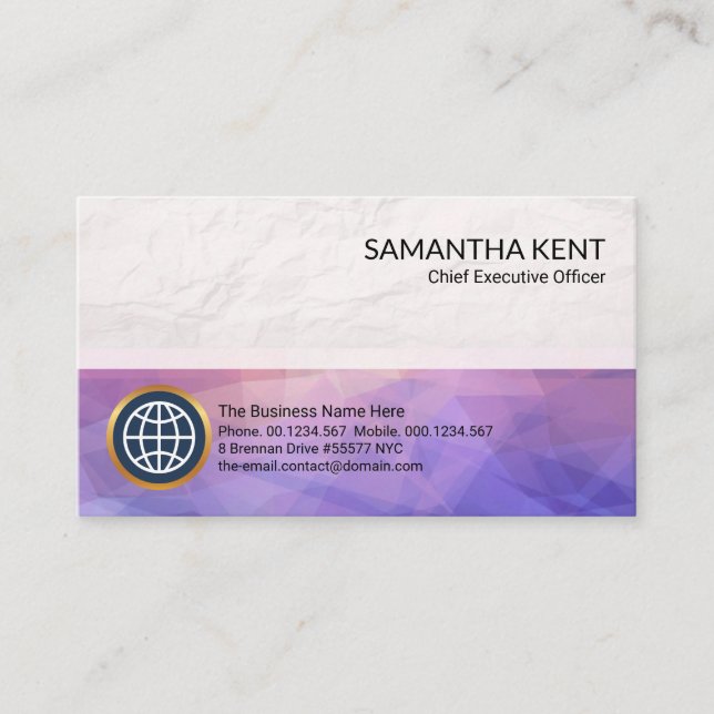 Purple Polygon Crystals Paper Crease Layers CEO Business Card (Front)