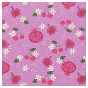 purple pomegranate fruit cherry floral daisy fabric