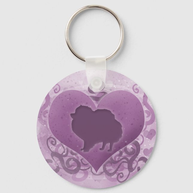 Purple Pomeranian Valentine Key Ring (Front)