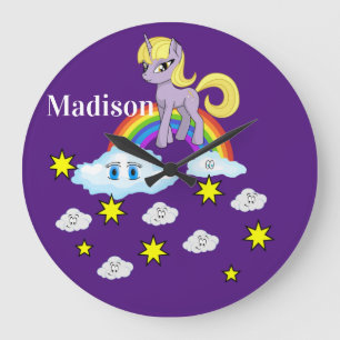 Purple Pony Rainbow Happy Clouds Stars Clock