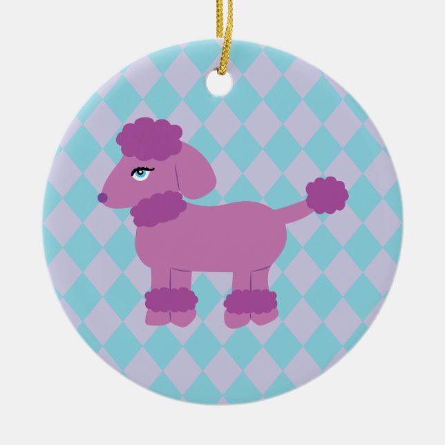 Purple Poodle Ceramic Tree Decoration (Front)