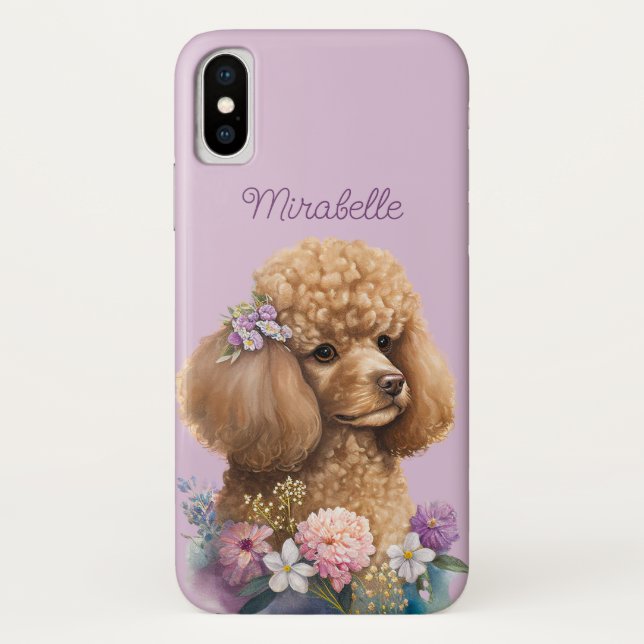 Purple Poodle Floral Dog lover Cute Design Case-Mate iPhone Case (Back)
