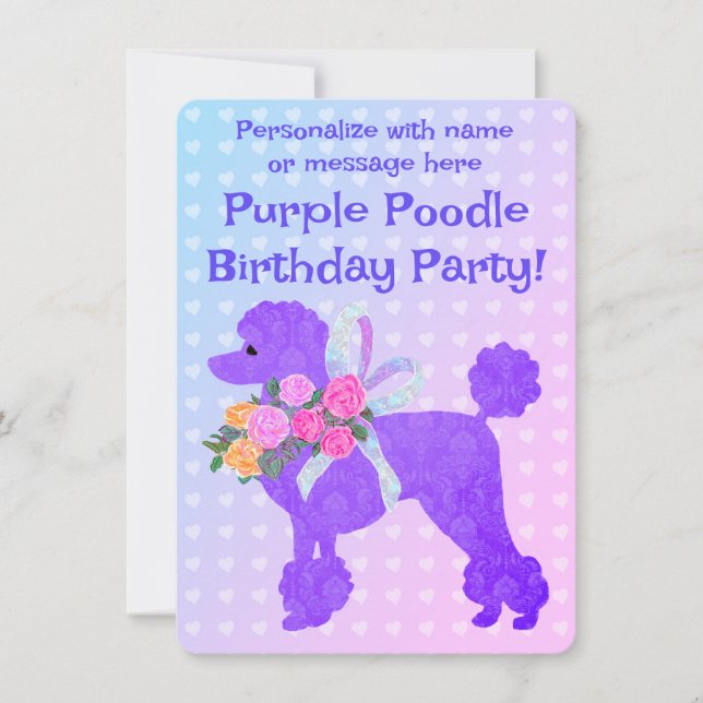 Purple Poodle Girls Birthday Sample Invitation (Front)