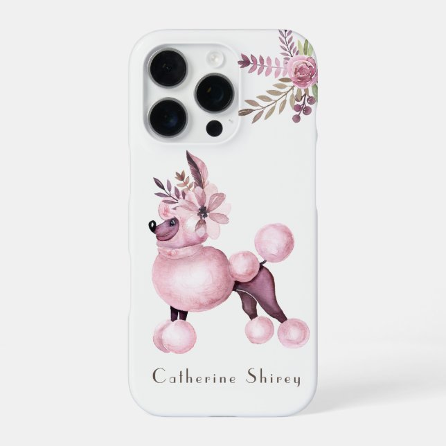 Purple Poodle in Flowers Personalised Phone Case (Back)