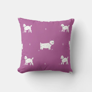 Purple Poodle: Monochrome Retro Pattern Cushion