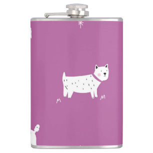 Purple Poodle: Monochrome Retro Pattern Hip Flask