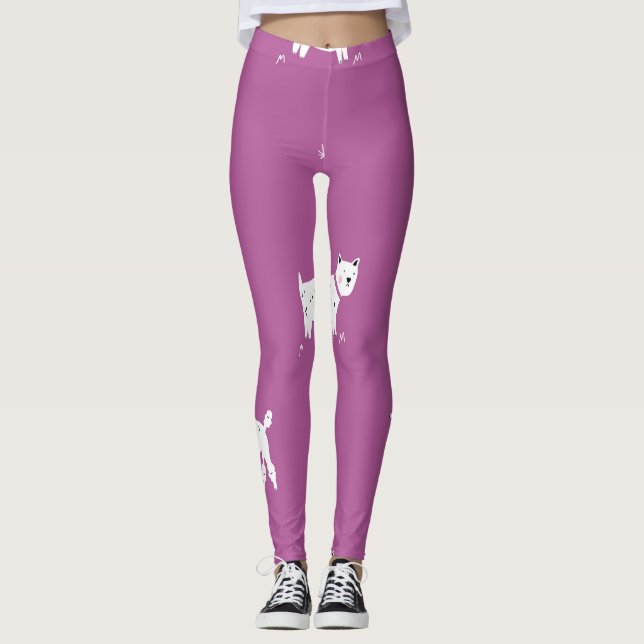 Purple Poodle: Monochrome Retro Pattern Leggings (Front)