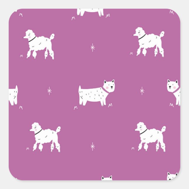 Purple Poodle: Monochrome Retro Pattern Square Sticker (Front)