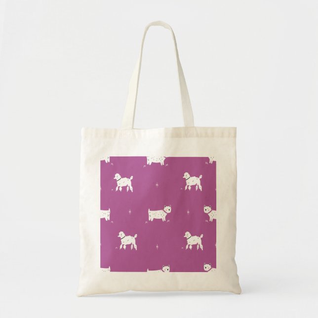 Purple Poodle: Monochrome Retro Pattern Tote Bag (Front)