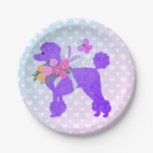 Purple Poodle Party Girls Birthday Paper Plate