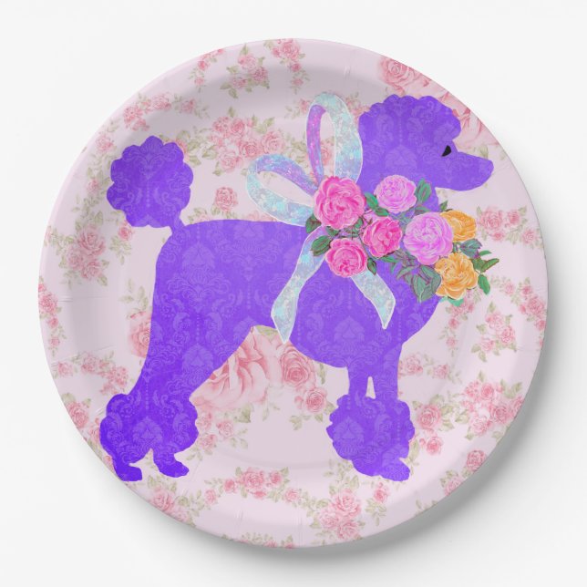 Purple Poodle Party Supplies Paper Plate (Front)
