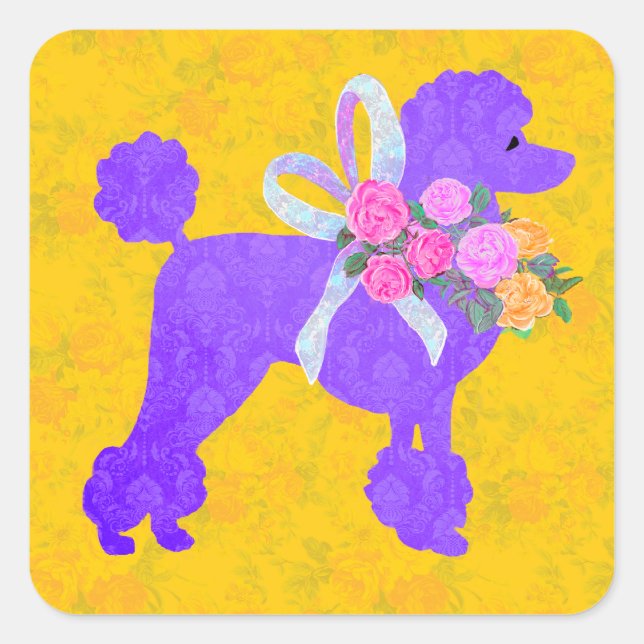 Purple Poodle Party Supplies Square Sticker (Front)