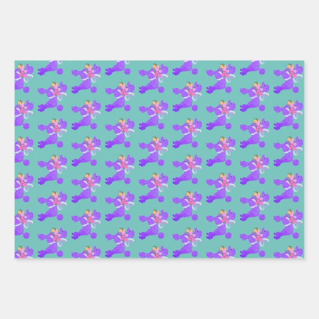 Purple Poodle  Wrapping Paper Sheet (Front)