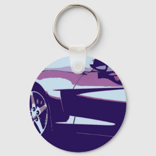 Purple Pop Art Corvette Key Ring