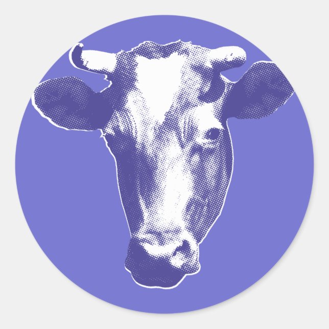 Purple Pop Art Cow Graphic Classic Round Sticker (Front)
