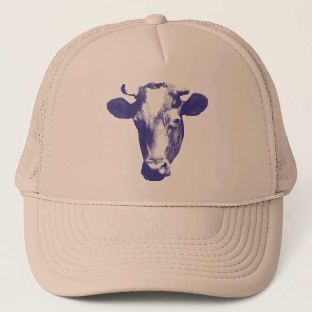 Purple Pop Art Cow Graphic Trucker Hat (Front)