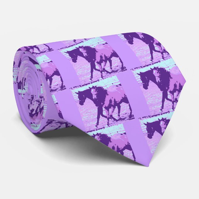 Purple Pop Art Horses Tie (Rolled)
