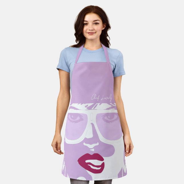 Purple Pop Art Pretty Woman Sunglasses Pink Lips Apron (Worn)