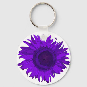 Purple Pop Art Sunflower Key Ring