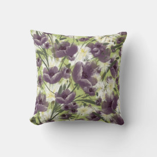 Purple Poppies in Green Mellow Garden Cushion