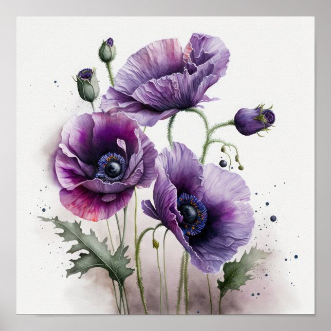 Purple Poppy Flowers Art Print Poster (Front)