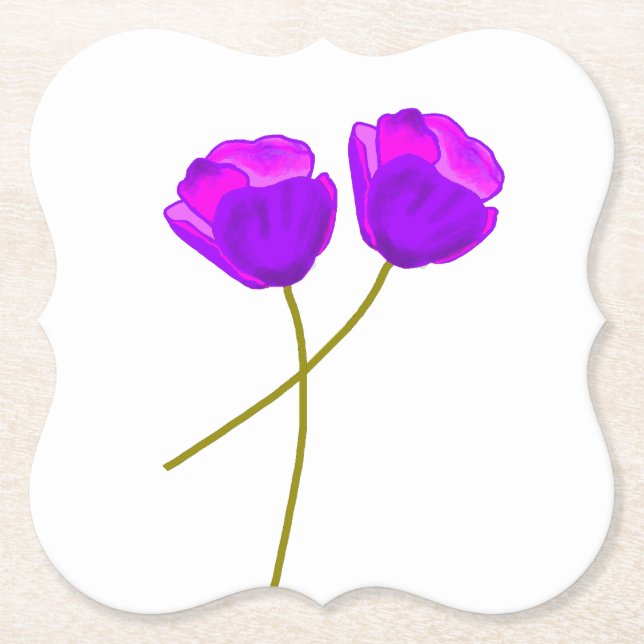 Purple Poppy Flowers   Paper Coaster (Front)