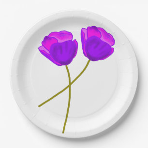 Purple Poppy Flowers Paper Plate